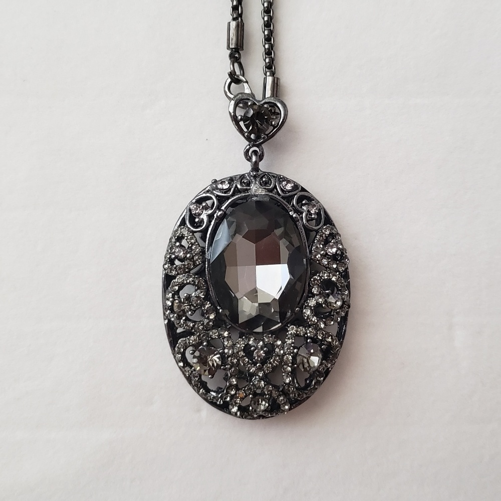 Dark Silver Jeweled Necklace